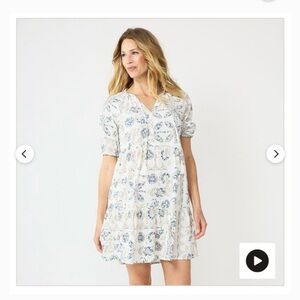 Sonoma White Floral Mini Dress with Blue Print